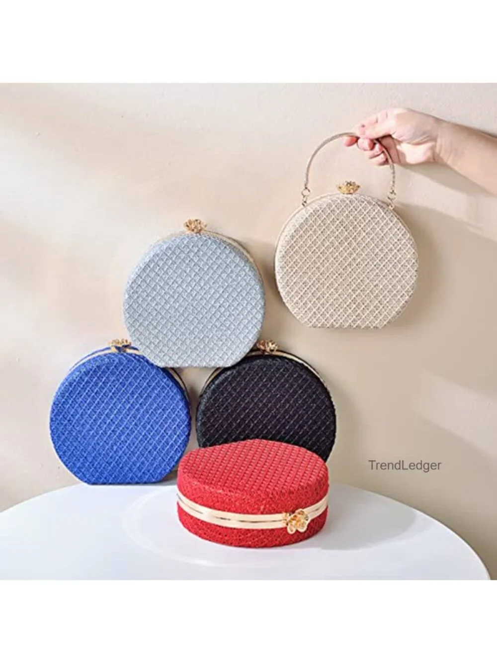 Evening Clutch Purse PU Leather Round Clutch with Chain Crossbody Bag